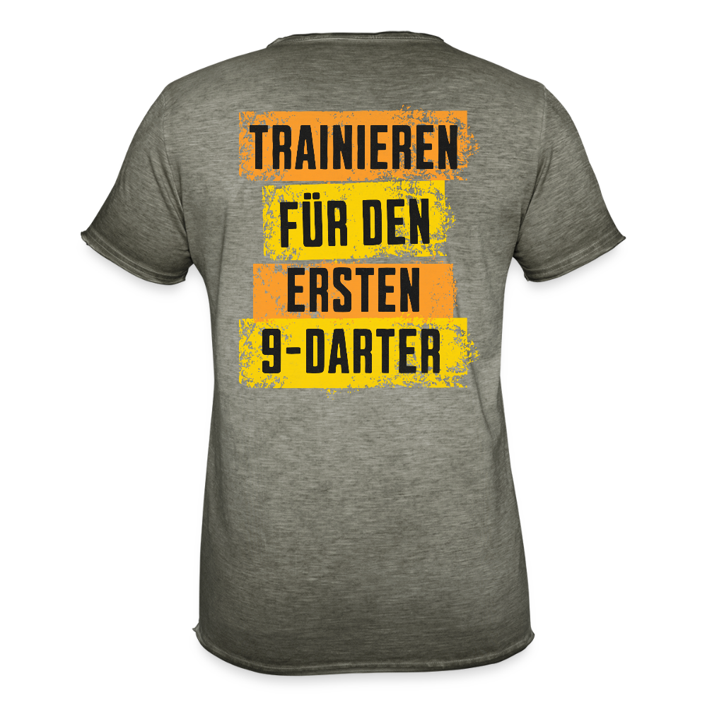 Vintage Darts-T-Shirt fuer Maenner Motiv "9-Darter" (Druck hinten) - Vintage Khaki