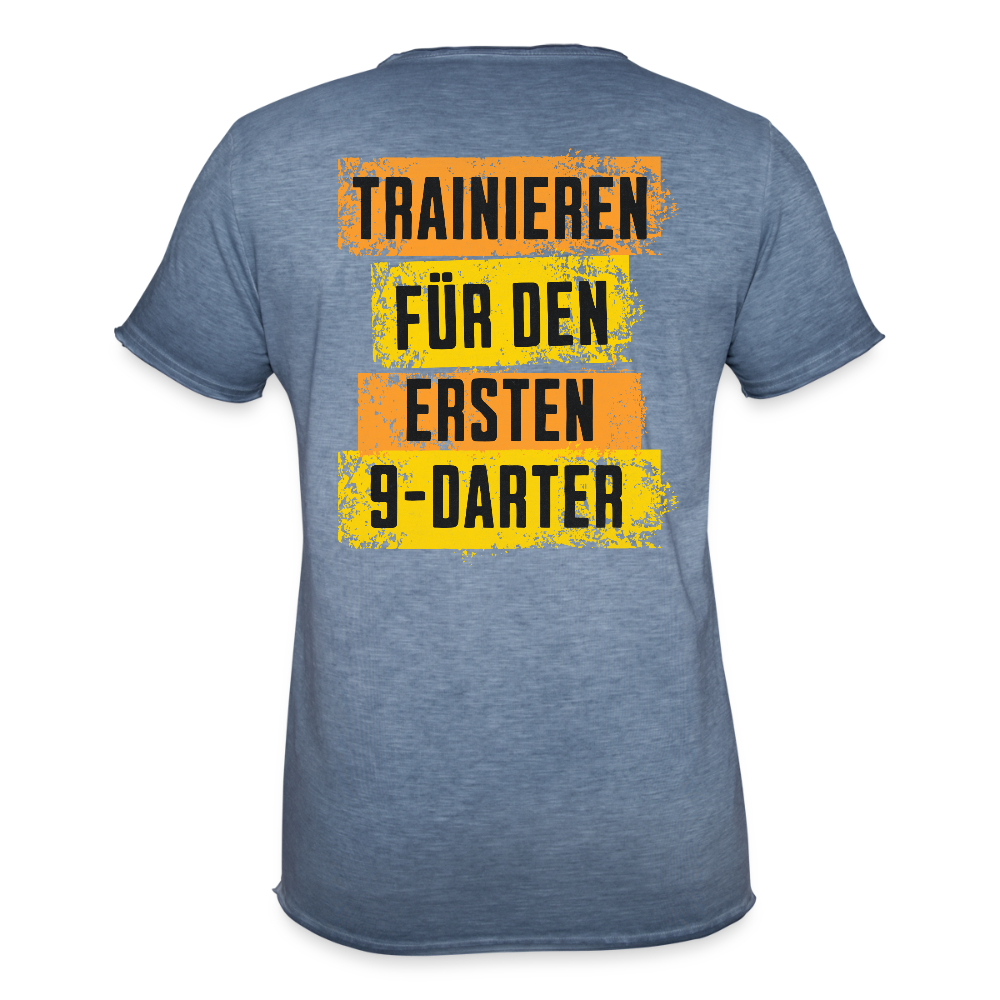 Vintage Darts-T-Shirt fuer Maenner Motiv "9-Darter" (Druck hinten) - Vintage Denim