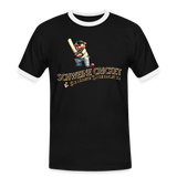 Kontrast-Darts T-Shirt fuer Maenner: Motiv Schweine Cricket (Druck vorne) - Schwarz/Weiß