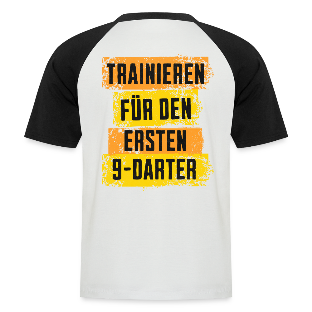 Baseball Darts-T-Shirt Motiv "9-Darter" (Druck hinten) - Weiß/Schwarz