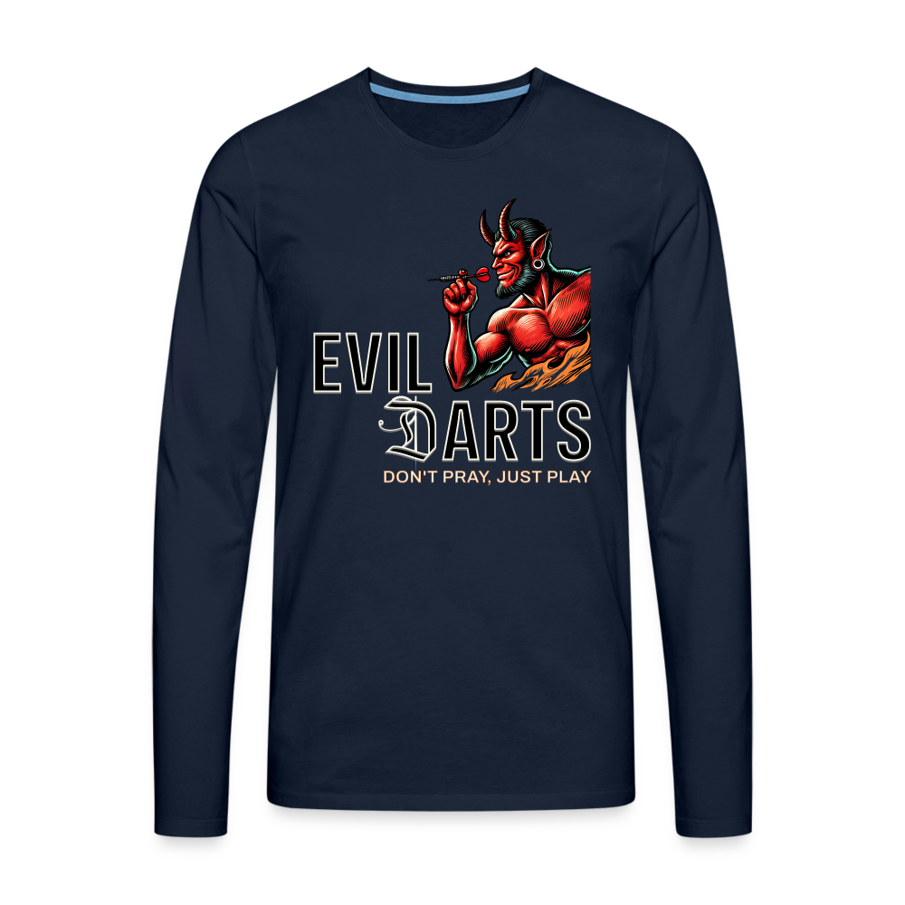 Darts-Langarmshirt fuer Maenner Motiv Don't Pray (Druck vorne, dunkel) - Navy