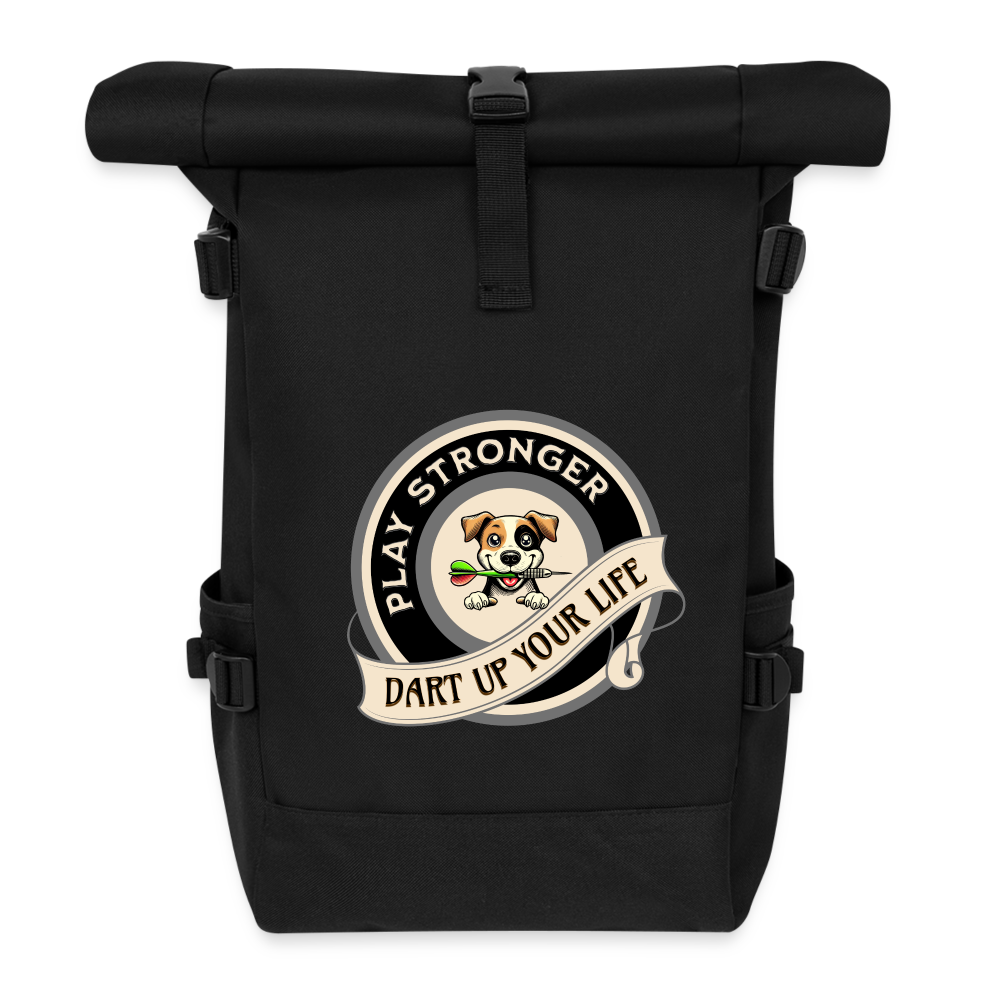 Darts-Rolltop-Rucksack Motiv "Play Stronger" - Schwarz