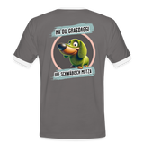 Kontrast Fun T-Shirt fuer Maenner Motiv "Ha du Grasdaggl" (Druck hinten) - Dunkelgrau/Weiß