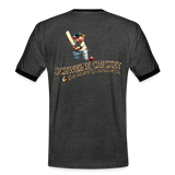 Kontrast-Darts T-Shirt fuer Maenner: Motiv Schweine Cricket (Druck hinten) - Anthrazit/Schwarz