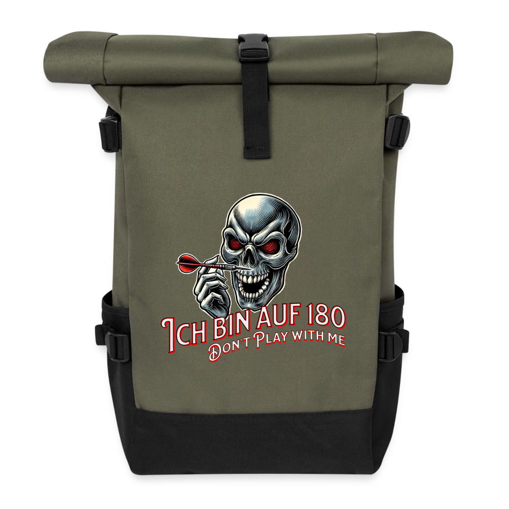 Rolltop-Darts-Rucksack Motiv "auf 180" - Olive/Schwarz