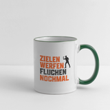 Darts-Tasse zweifarbig Motiv "Dartsfluch" - Weiß/Dunkelgrün