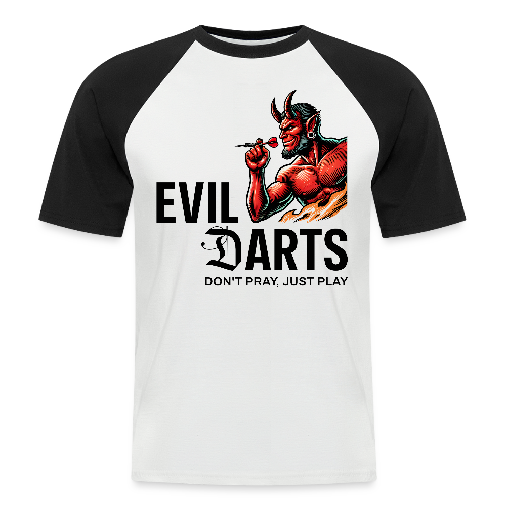 Baseball Darts-T-Shirt fuer Maenner Motiv "Don't Pray" (Druck vorne hell) - Weiß/Schwarz
