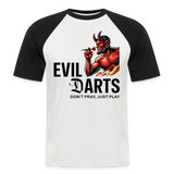 Baseball Darts-T-Shirt fuer Maenner Motiv "Don't Pray" (Druck vorne hell) - Weiß/Schwarz