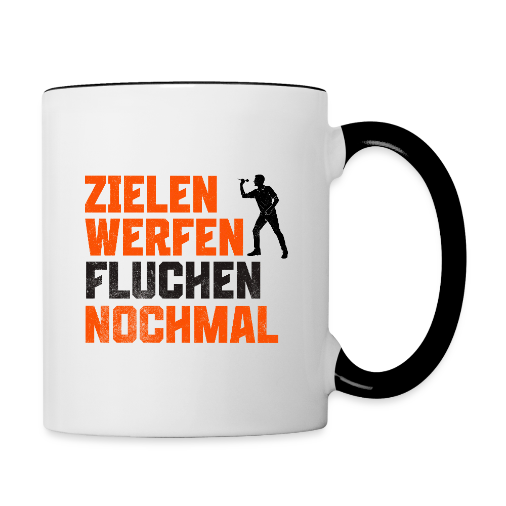 Darts-Tasse zweifarbig Motiv "Dartsfluch" - Weiß/Schwarz