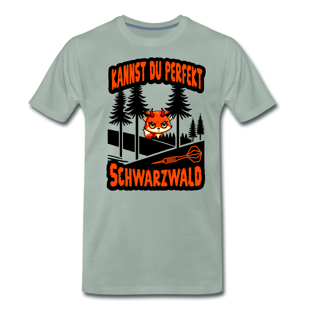 Premium-Darts-T-Shirt Motiv "Schwarzwald Perfekt" (druck vorne) - Graugrün
