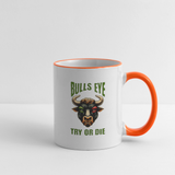 Darts-Tasse zweifarbig Motiv "Try or Die" - Weiß/Orange
