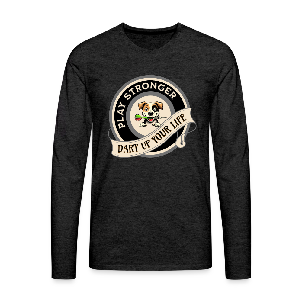 Premium-Darts-Langarmshirt für Maenner Motiv "Play Stronger" - Anthrazit