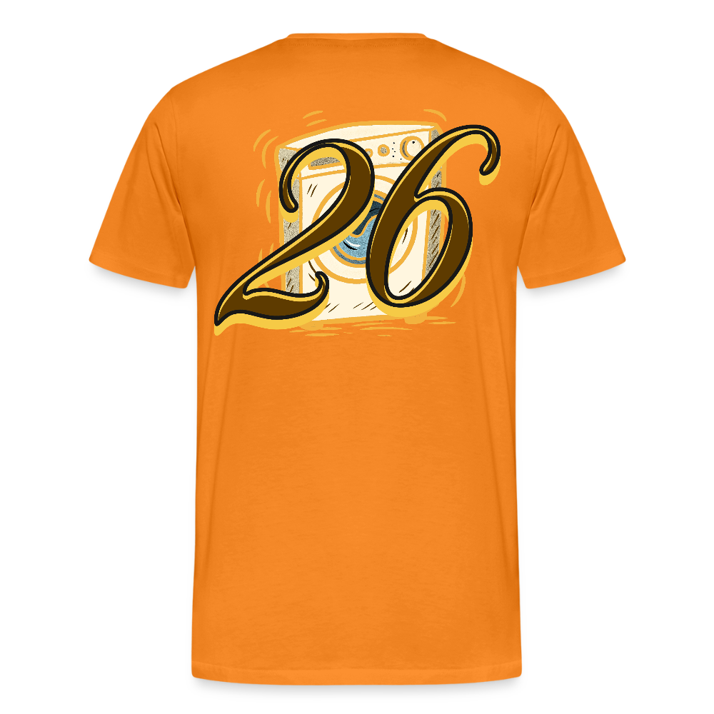 Kontrast Darts T-Shirt Motiv "Waschmaschine 1" fuer maenner (druck hinten)) - Orange