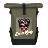 Rolltop Darts-Rucksack Motiv "Darts-Lady" - Olive/Schwarz