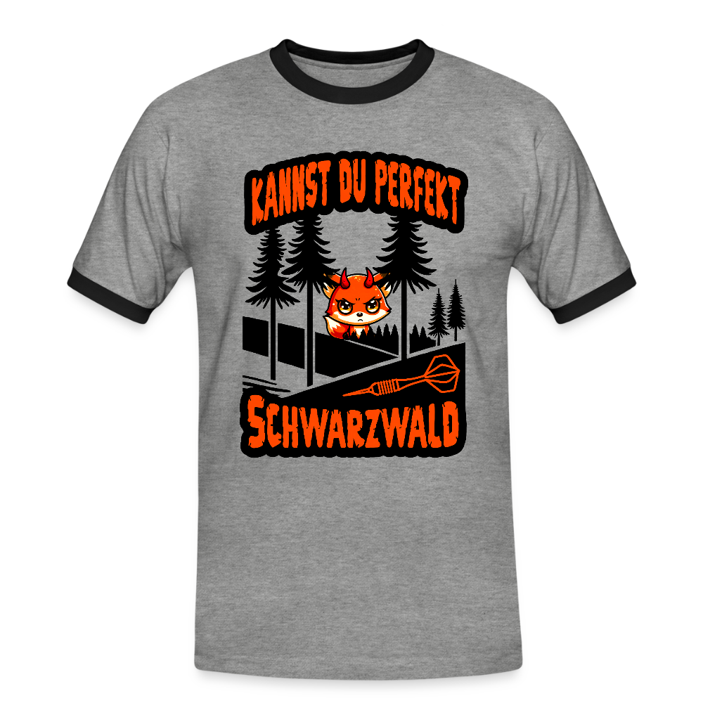 Kontrast-Darts-T-Shirt Motiv "Schwarzwald Perfekt" - Grau meliert/Schwarz