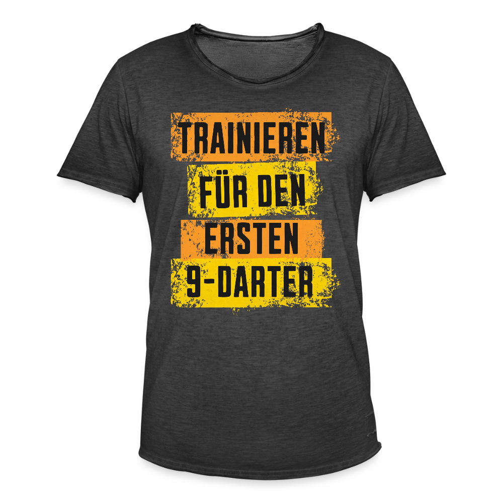 Premium Darts-T-Shirt fuer Maenner Motiv "9-Darter" (Druck vorne) - Vintage Schwarz
