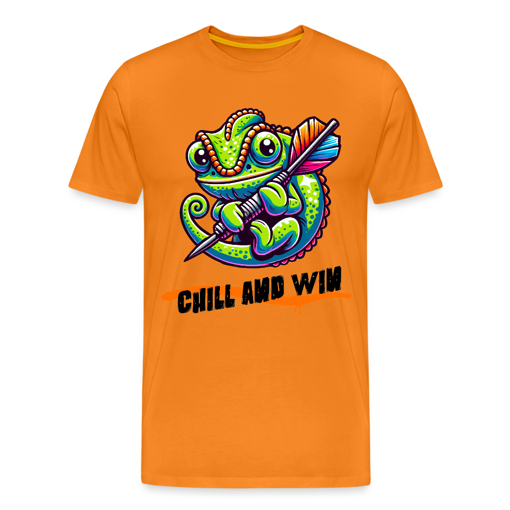 Gildan Heavy Darts-T-Shirt fuer Maenner Motiv "Chill and Win" (Druck vorne) - Orange