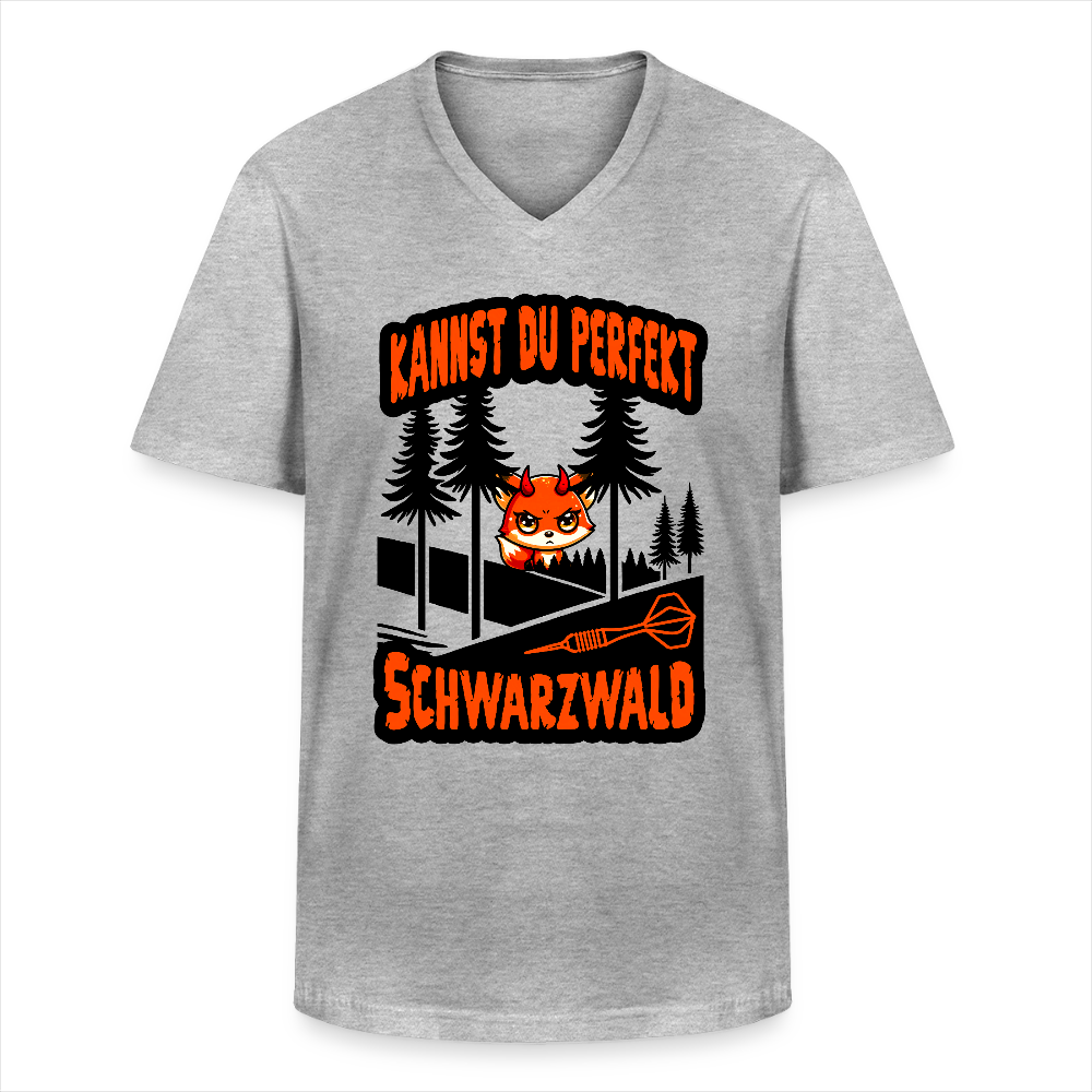 Darts T-Shirt mit V-Ausschnitt Motiv "Schwarzwald perfekt" - Grau meliert