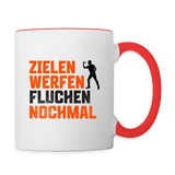 Darts-Tasse zweifarbig Motiv "Dartsfluch" - Weiß/Rot