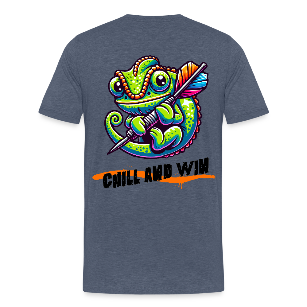 Premium Darts-T-Shirt Motiv „Chill and Win“ - Blau meliert