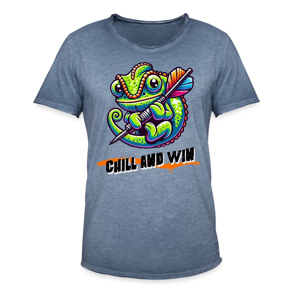 Vintage Darts-T-Shirt Motiv "Chill and Win" (Druck vorne) - Vintage Denim