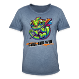 Vintage Darts-T-Shirt Motiv "Chill and Win" (Druck vorne) - Vintage Denim