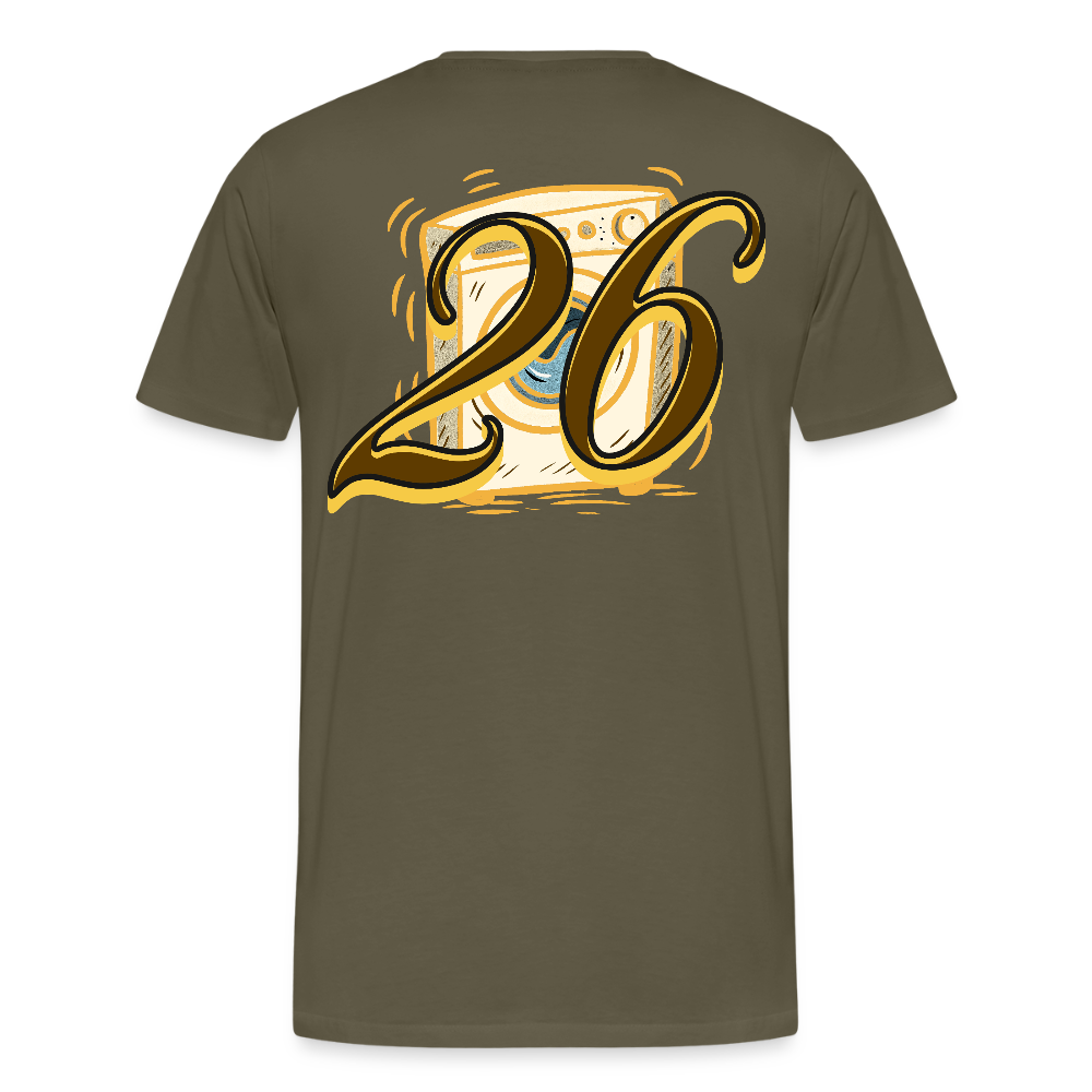 Kontrast Darts T-Shirt Motiv "Waschmaschine 1" fuer maenner (druck hinten)) - Khaki