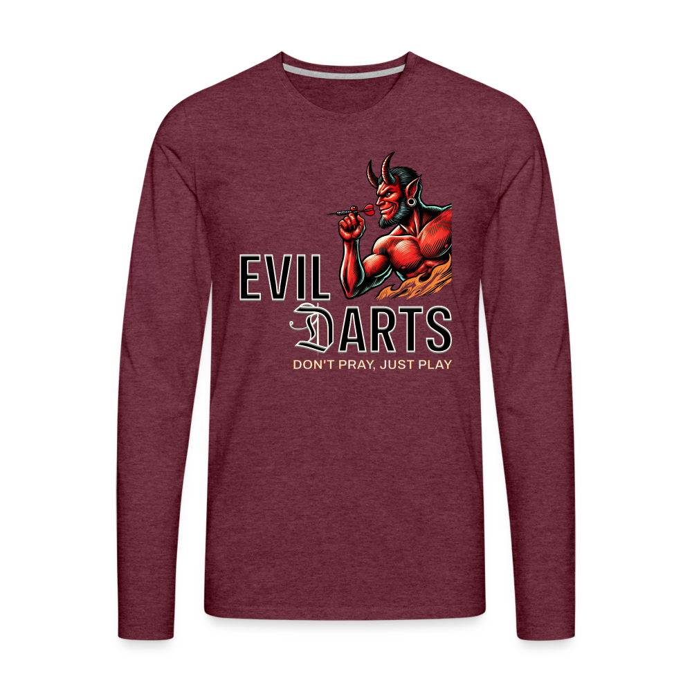 Darts-Langarmshirt fuer Maenner Motiv Don't Pray (Druck vorne, dunkel) - Bordeauxrot meliert