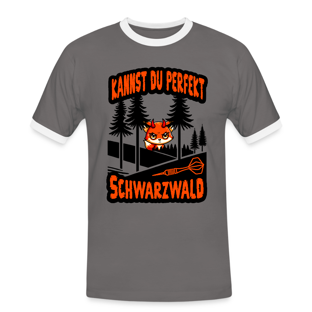 Kontrast-Darts-T-Shirt Motiv "Schwarzwald Perfekt" - Dunkelgrau/Weiß