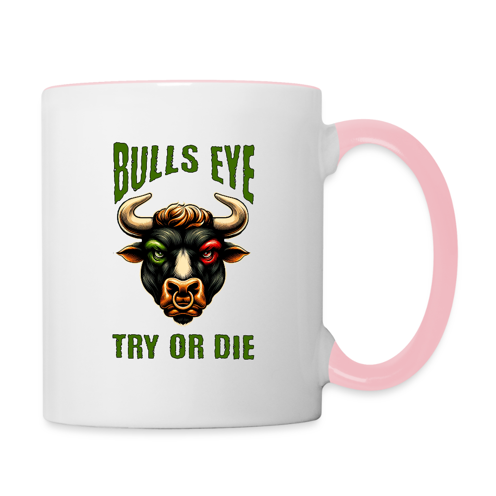 Darts-Tasse zweifarbig Motiv "Try or Die" - Weiß/Pink