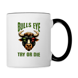Darts-Tasse zweifarbig Motiv "Try or Die" - Weiß/Schwarz