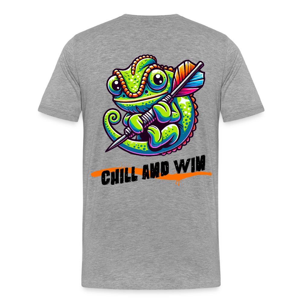 Premium Darts-T-Shirt Motiv „Chill and Win“ - Grau meliert