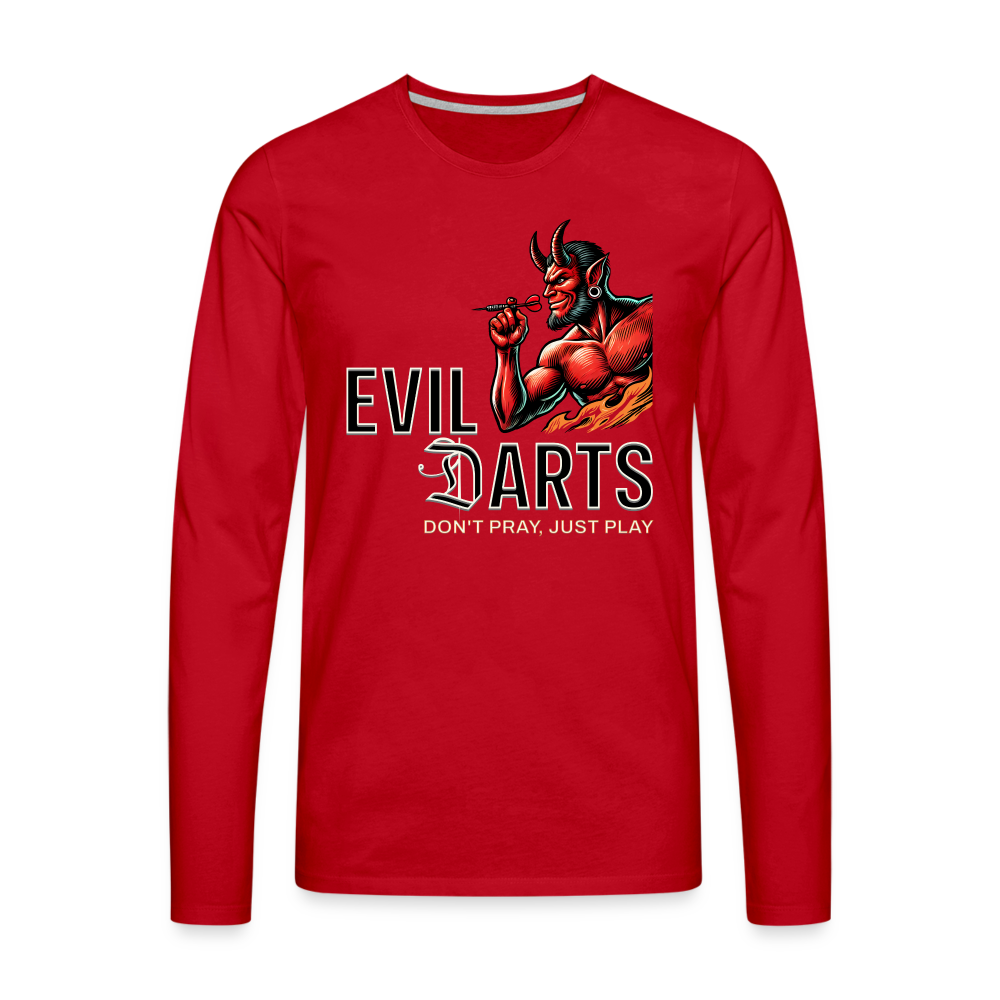 Darts-Langarmshirt fuer Maenner Motiv Don't Pray (Druck vorne, dunkel) - Rot