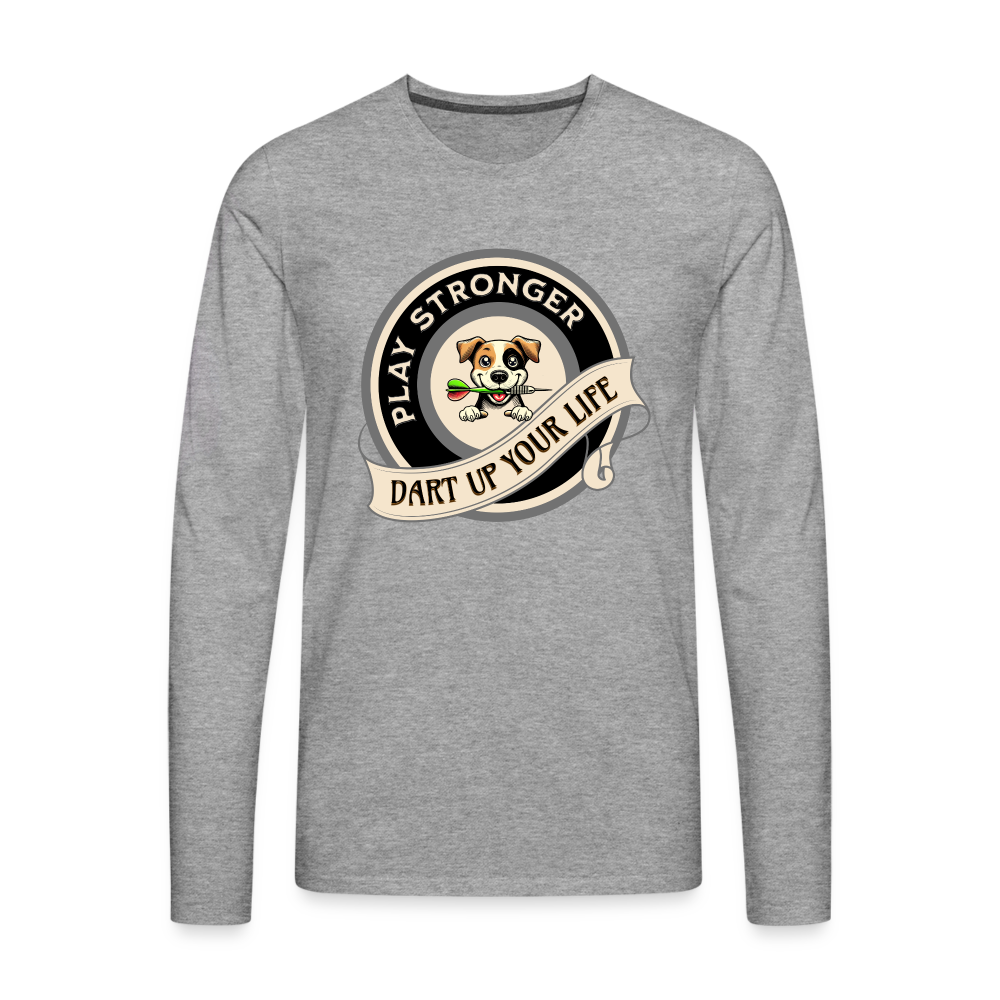 Premium-Darts-Langarmshirt für Maenner Motiv "Play Stronger" - Grau meliert