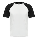 Baseball Darts-T-Shirt fuer Maenner Motiv "Don't Pray" (Druck hinten) - Weiß/Schwarz