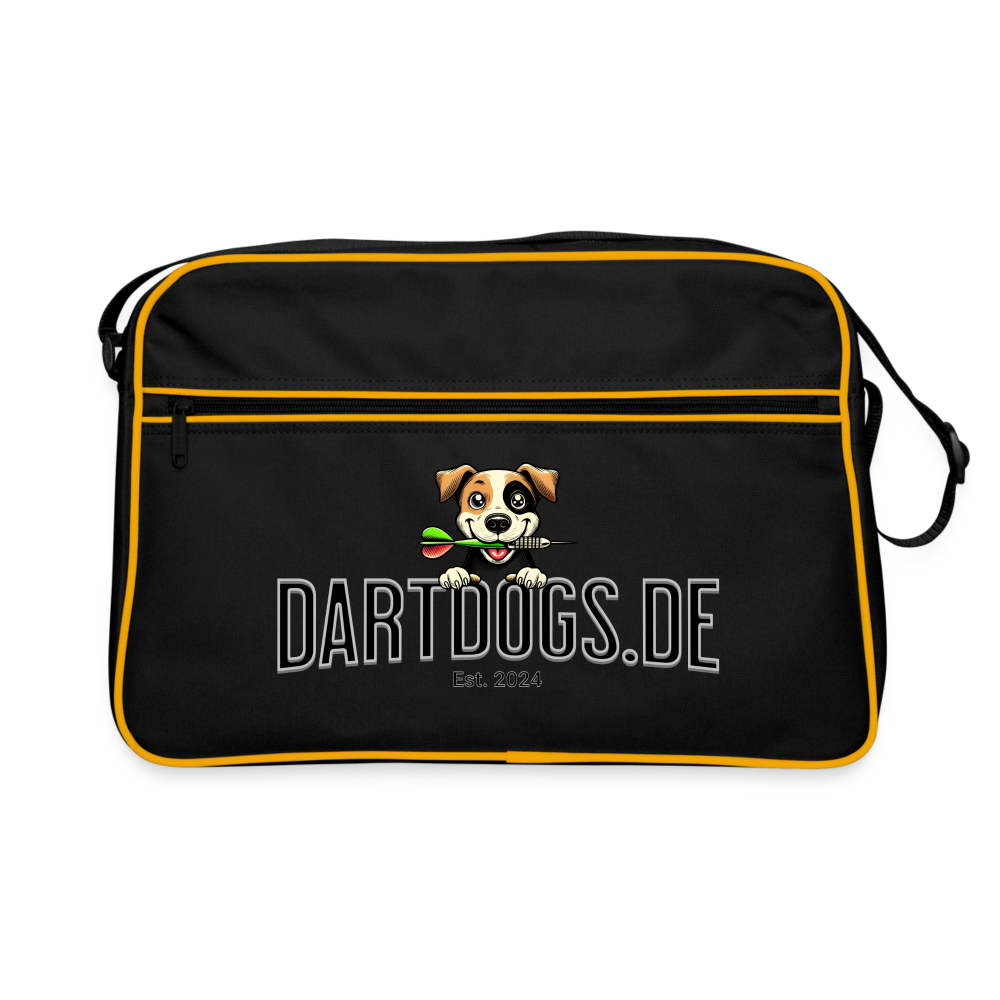 Retro Darts-Tasche Motiv Dartdogs - Schwarz/Gold