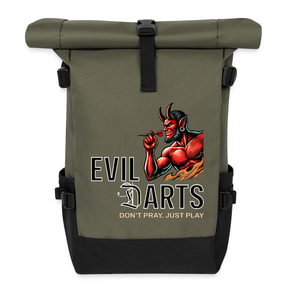 Darts-Rolltop-Rucksack Motiv "Evil Darts" - Olive/Schwarz