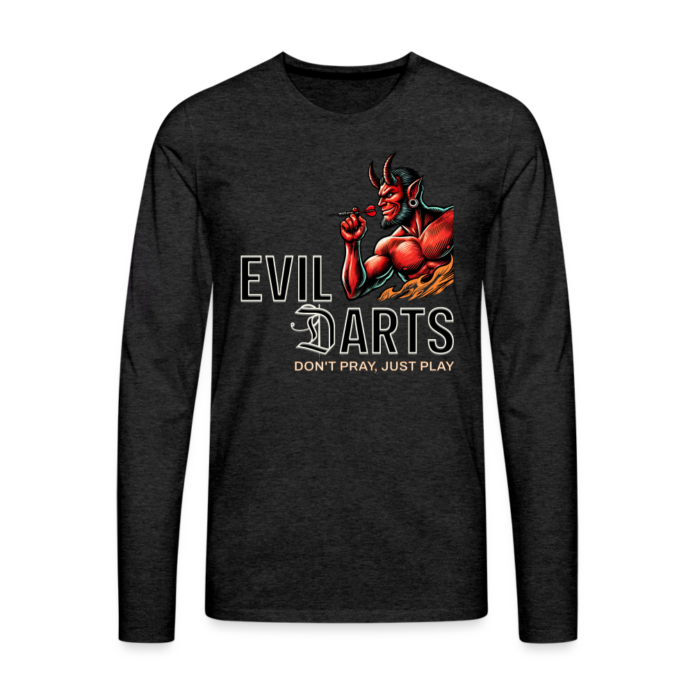 Darts-Langarmshirt fuer Maenner Motiv Don't Pray (Druck vorne, dunkel) - Anthrazit