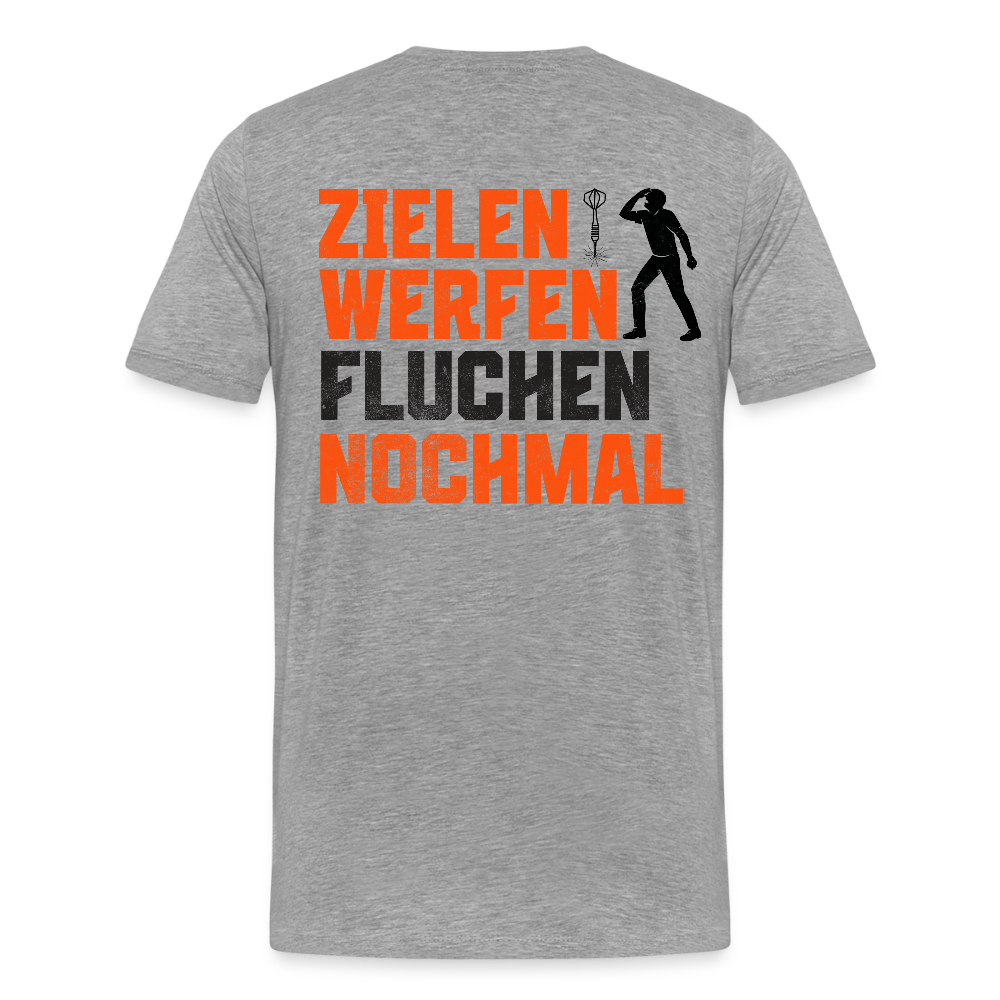 Premium-Darts-T-Shirt Motiv "Dartsfluch" (druck hinten) - Grau meliert