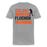 Premium-Darts-T-Shirt Motiv "Dartsfluch" (druck hinten) - Grau meliert