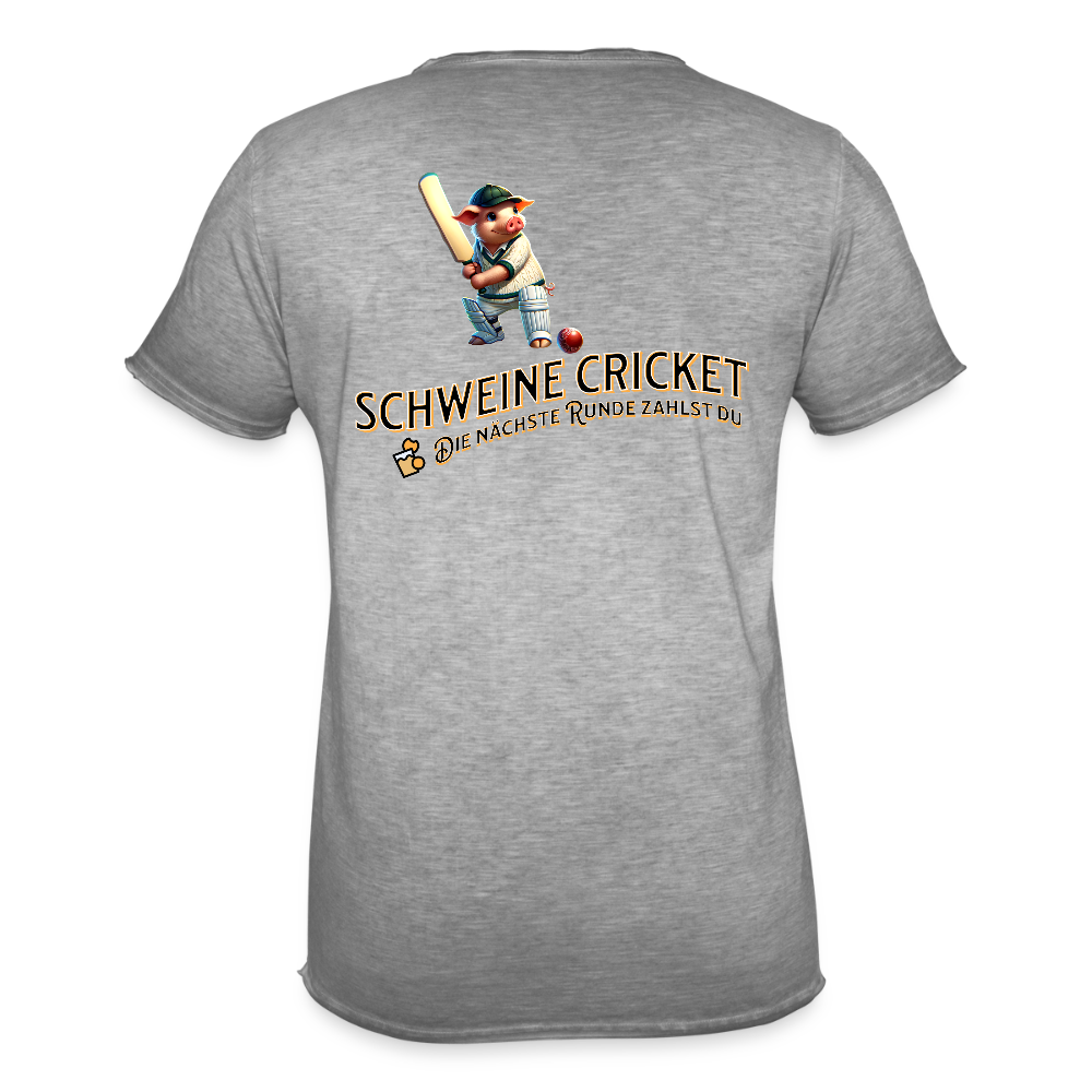 Vintage Darts T-Shirt Motiv "Schweine Cricket" fuer Maenner (druck hinten) - Vintage Grau