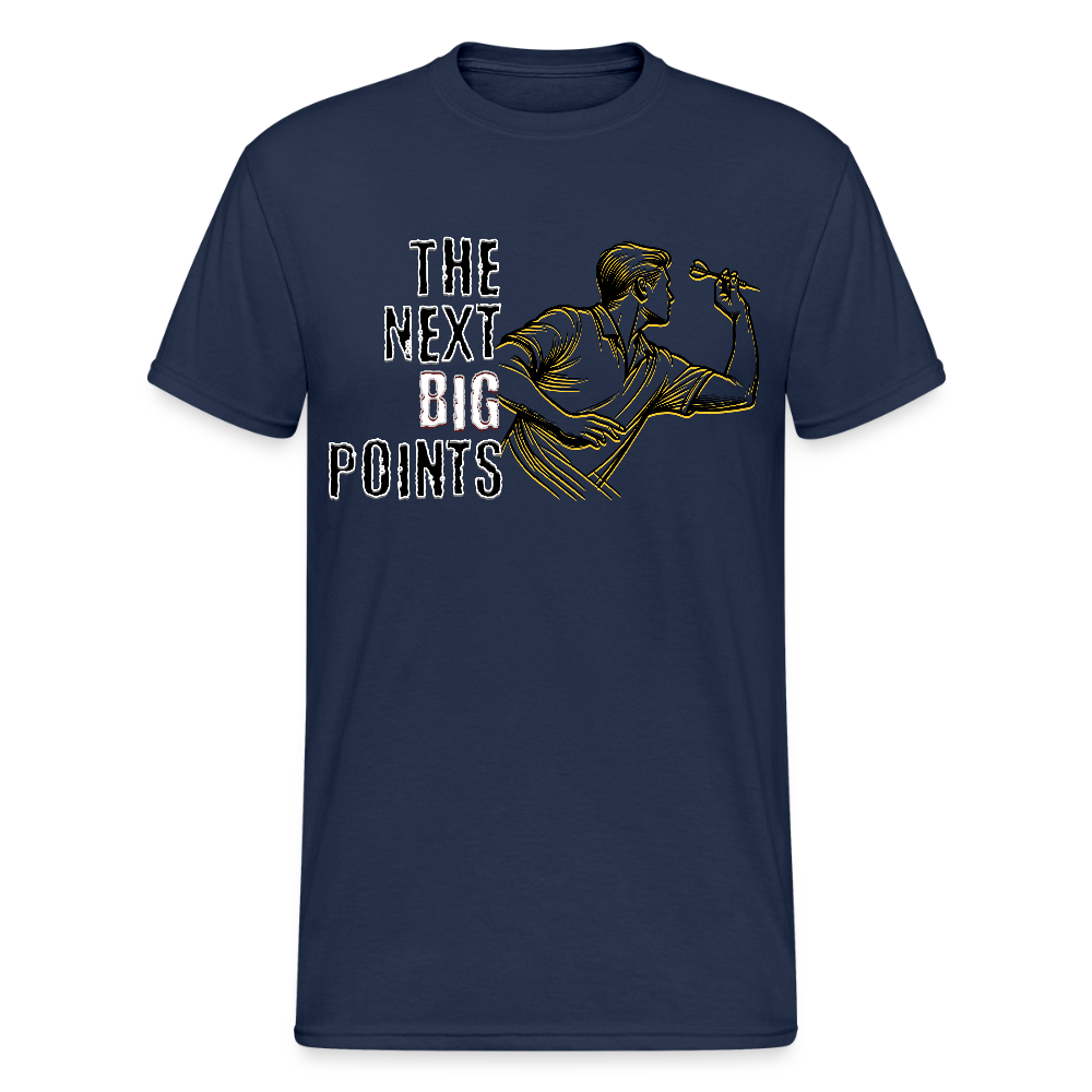 Gildan Heavy Darts T-Shirt Motiv "Next Big Points" fuer maenner (druck vorne) - Navy