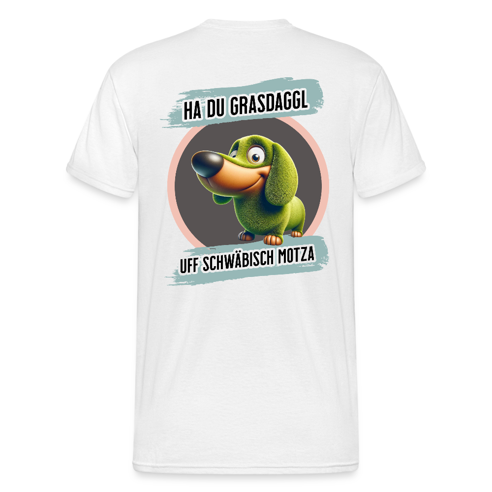 Gildan Fun T-Shirt Motiv "Ha du Grasdaggl" (Druck hinten) - Weiß