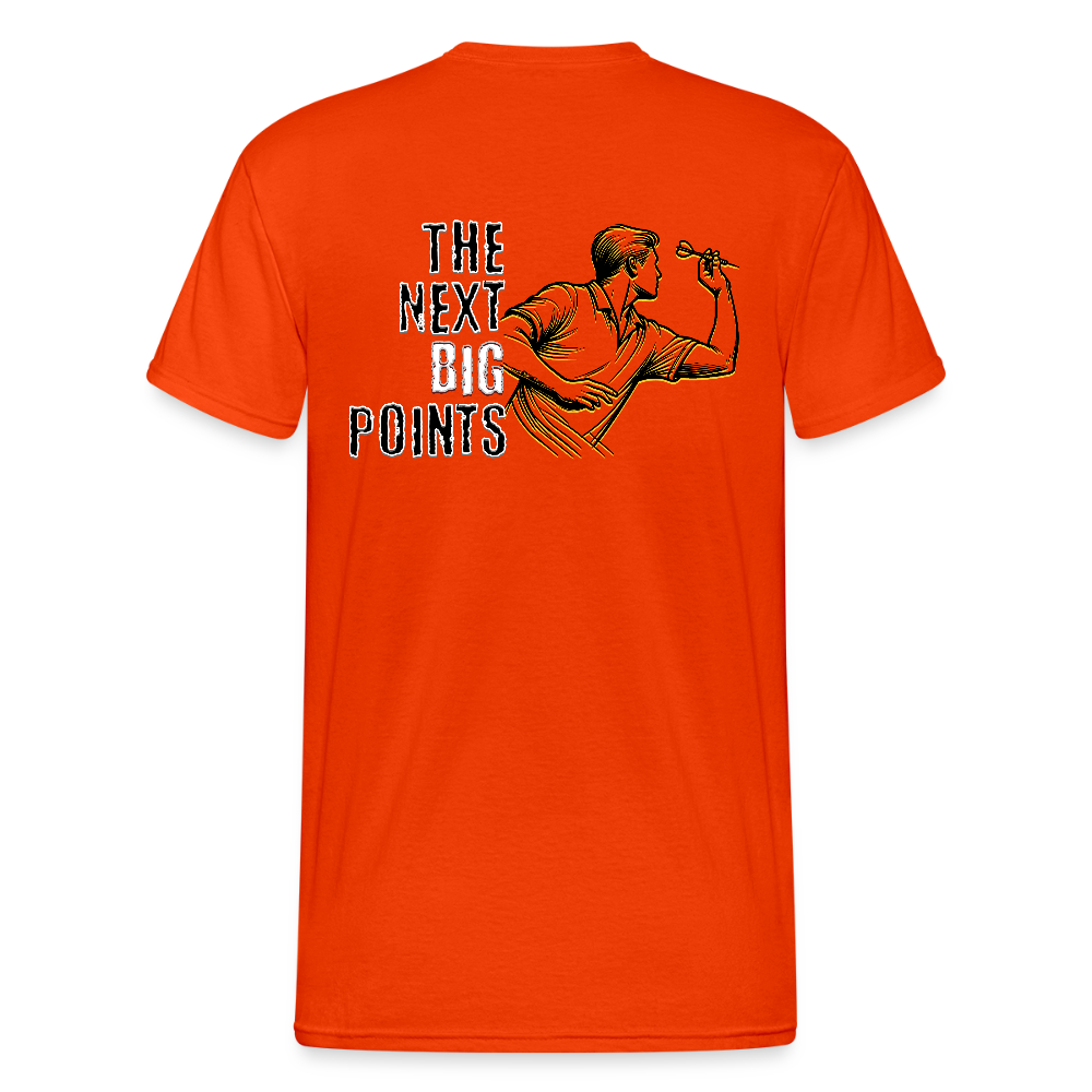 Gildan Heavy Darts T-Shirt Motiv "Next Big Points" fuer maenner (druck hinten) - kräftig Orange
