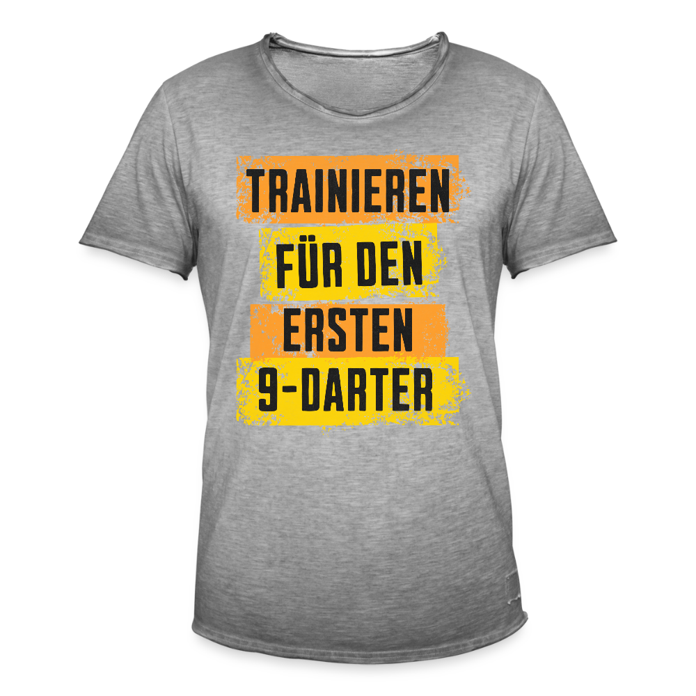 Premium Darts-T-Shirt fuer Maenner Motiv "9-Darter" (Druck vorne) - Vintage Grau