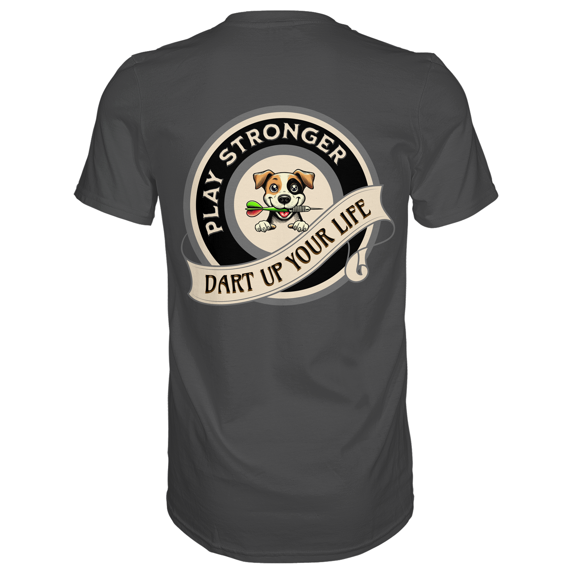 Darts-T-Shirt Motiv "Play Stronger" (Druck hinten)
