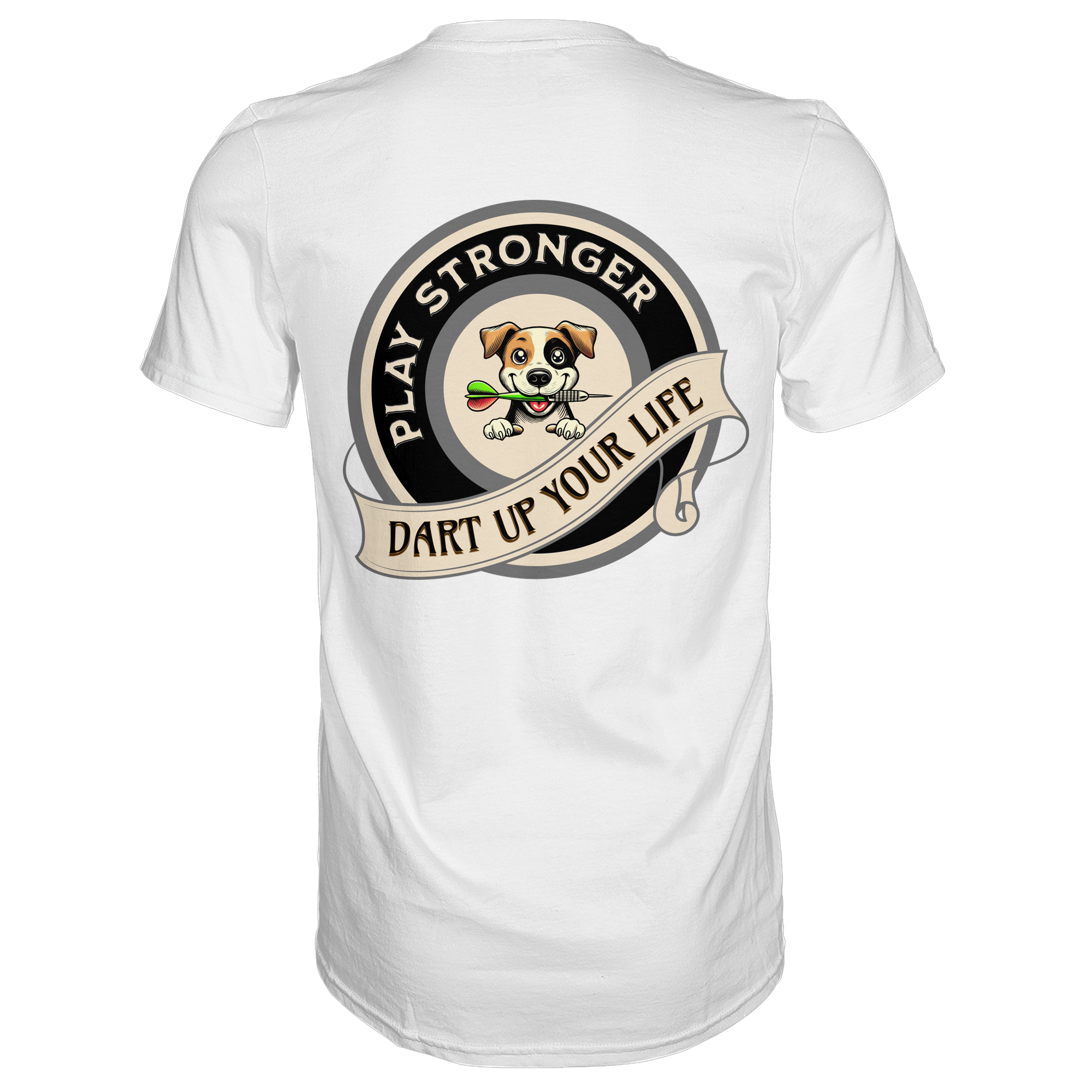 Darts-T-Shirt Motiv "Play Stronger" (Druck hinten)