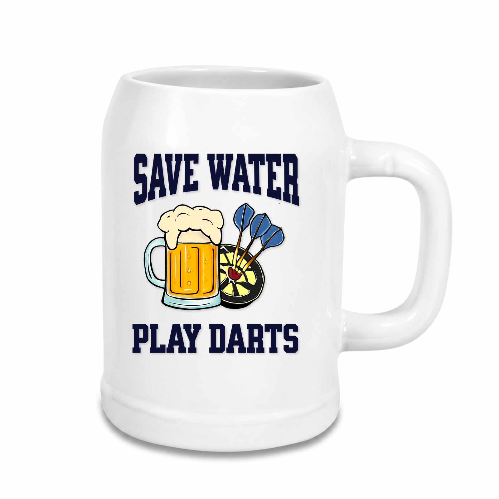 Darts-Bierkrug 500 ml Motiv "Save Water" - weiß