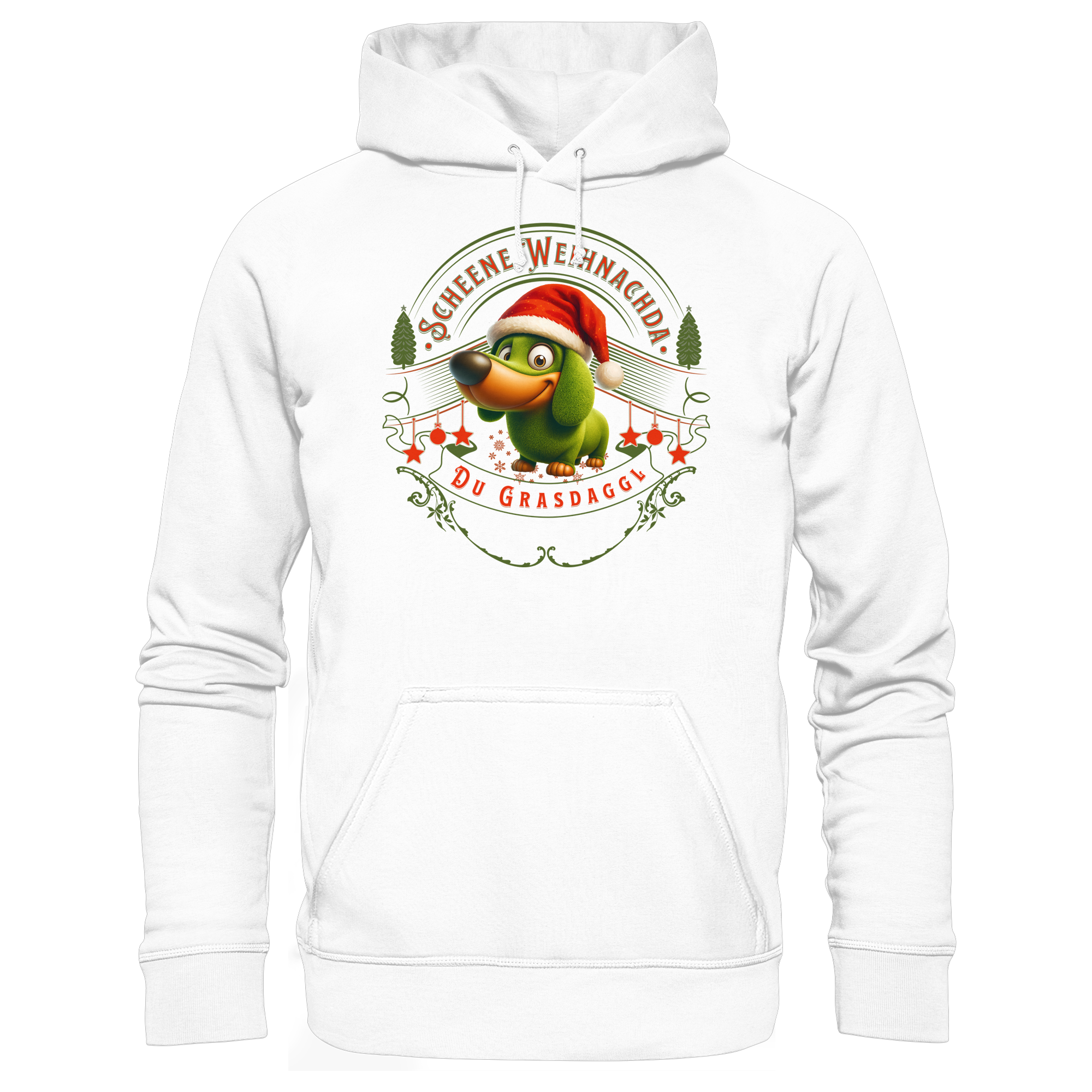 Fun-Hoodie Motiv "Grasdaggl Weihnachda" (Druck vorne)