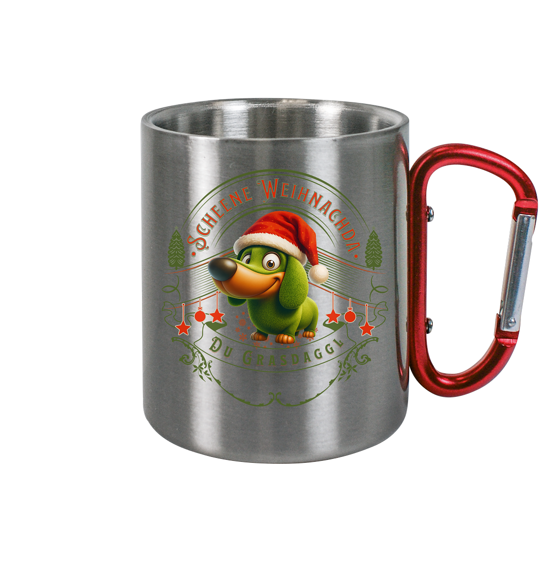 Fun-Tasse Motiv "Grasdaggl Weihnachda" (Edelstahl)